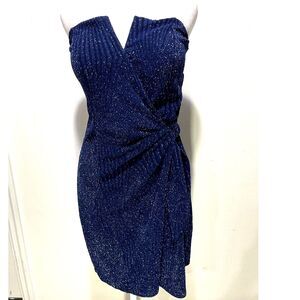 Trixxi clothing Strapless wraped dress blue sylver festive night out women M New